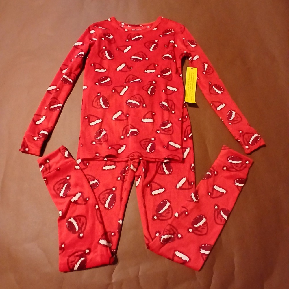 Cat & Jack Kids Youth 14 Red White Santa Hat Long Sleeve  Pant Pajama Set